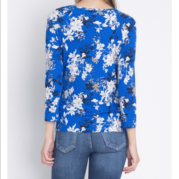 Floral royal blue tie top - Picture 5 of 6